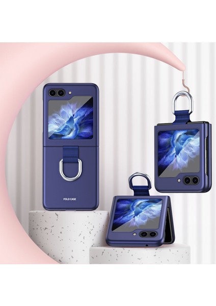 Samsung Galaxy Z Flip5 5g Sert Pc Telefon Kılıfı Şerit Metal Yüzük Tutucu Anti-Çizik Telefon Kapak Sapfire (Yurt Dışından)