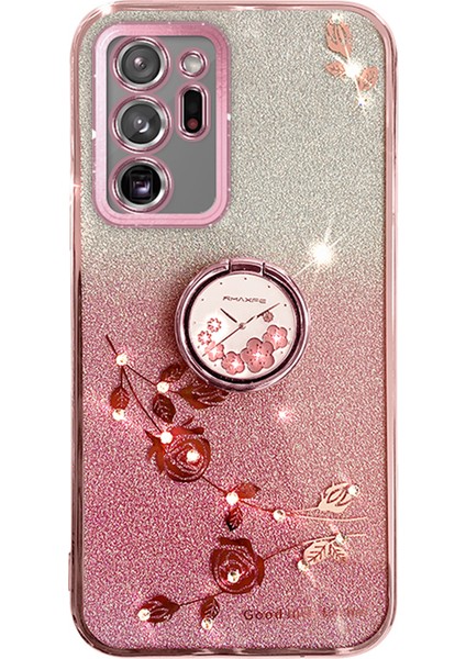 Samsung Galaxy NOTE20 Için Kadem ULTRA/NOTE20 Ultra 5g Rhinestone Çiçek Ring Kickstand Cover Glitter Gradient Tpu Case-Rose Gold (Yurt Dışından)