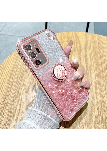 Samsung Galaxy NOTE20 Için Kadem ULTRA/NOTE20 Ultra 5g Rhinestone Çiçek Ring Kickstand Cover Glitter Gradient Tpu Case-Rose Gold (Yurt Dışından)