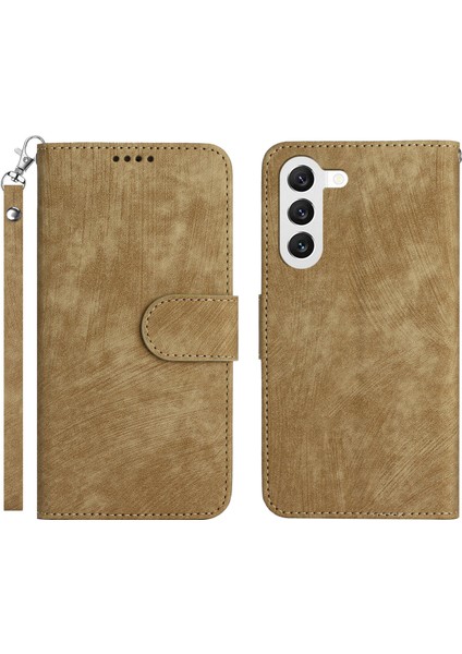 Samsung Galaxy S23 Için+ Toz Geçirmez Telefon Kılıfı Cüzdan Şerit Dokusu Pu Deri Stand Folio Kapak Strap-Sarı (Yurt Dışından)