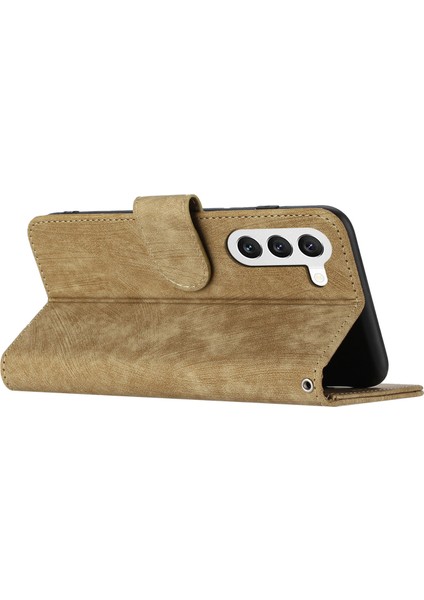 Samsung Galaxy S23 Için+ Toz Geçirmez Telefon Kılıfı Cüzdan Şerit Dokusu Pu Deri Stand Folio Kapak Strap-Sarı (Yurt Dışından)