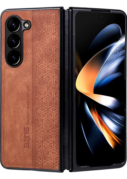 Samsung Galaxy Z For For FOLD55 5g Baskılı Telefon Kılıfı Pu Deri+Pc Katlanır Telefon Kapak-Kahverengi (Yurt Dışından)