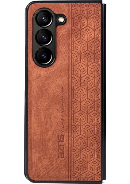 Samsung Galaxy Z For For FOLD55 5g Baskılı Telefon Kılıfı Pu Deri+Pc Katlanır Telefon Kapak-Kahverengi (Yurt Dışından)