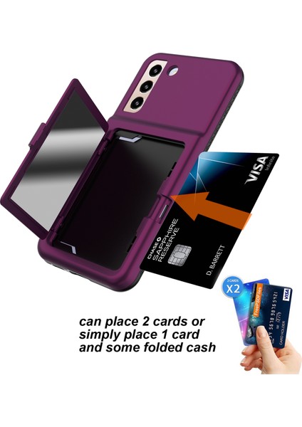 Samsung Galaxy S22 5g Cardcase Serisi Kart Tutucu Kickstand Case Kalınlaştırılmış Pc+Tpu Telefon Kapağı Mirror-Dark Mor ile (Yurt Dışından) fiyatları