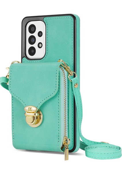 Samsung Galaxy A52 4G/5G/A52S 5g Için Crossbody Telefon Kılıfı, Pu Deri+Tpu Zipper Kart Tutucu Kickstand Kapak Nane Yeşil (Yurt Dışından)