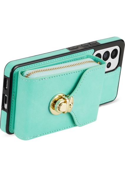 Samsung Galaxy A52 4G/5G/A52S 5g Için Crossbody Telefon Kılıfı, Pu Deri+Tpu Zipper Kart Tutucu Kickstand Kapak Nane Yeşil (Yurt Dışından)