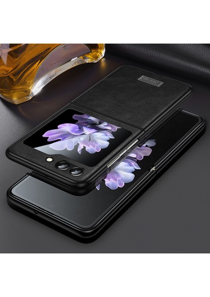 Samsung Galaxy Z Flip5 Için Sulada 5g Çizelge Anti-Çizelge Telefon Kılıfı Pu Deri Kaplamalı Tpu Kapak Black (Yurt Dışından)