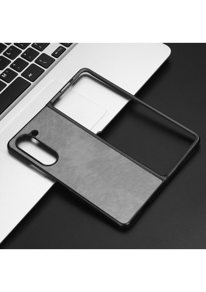 Samsung Galaxy Z Fold5 5g Pu Deri+Pc Telefon Kılıf Anti-Drop Litchi Doku Kapak-Grey (Yurt Dışından)