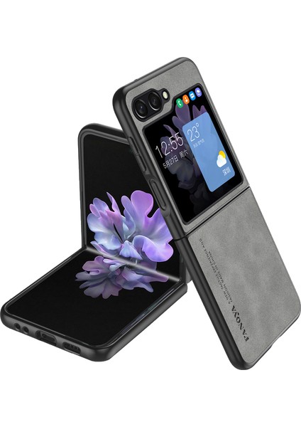 Samsung Galaxy Z Flip5 5g Cilt Touch Hissed Hissetme Cep Telefonu Kılıf Anti-Çizelge Pu Deri+Pc Telefon Kapak-Grey (Yurt Dışından)