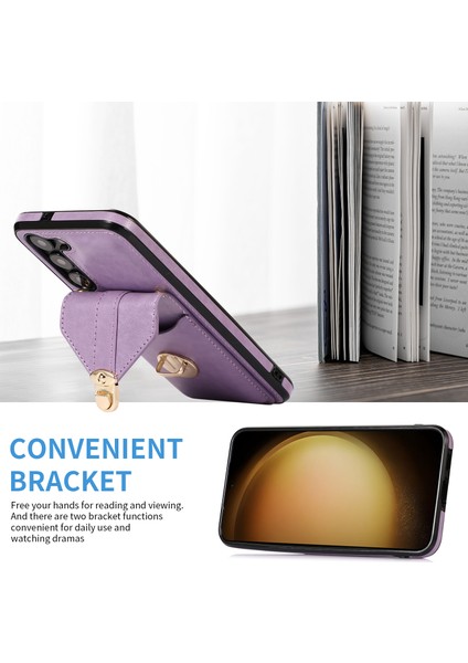 Samsung Galaxy S23+ Pu Deri+ Tpu Kart Tutucu Kickstand Case Omuz Kayışı Masası ile Telefon Kapağı (Yurt Dışından)