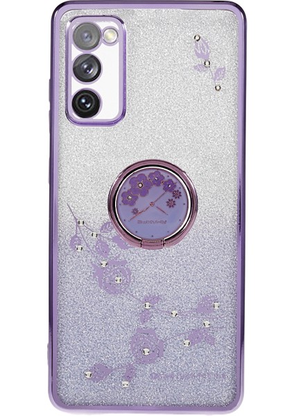 Samsung Galaxy S20 For Için Kadem Fe/fe 5g/fe 2022/S20 Lite Rhinestone Kickstand Telefon Kasası Çiçek Desen Gradyan Parıltı Tpu Kapak-Mor (Yurt Dışından)