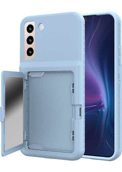 Samsung Galaxy S22+ 5g Kart Kılıf Serisi Kart Tutucu Kapağı Gizden Ayna Kalın Pc+ Tpu Kickstand Telefon Vaka Baby Blue (Yurt Dışından)