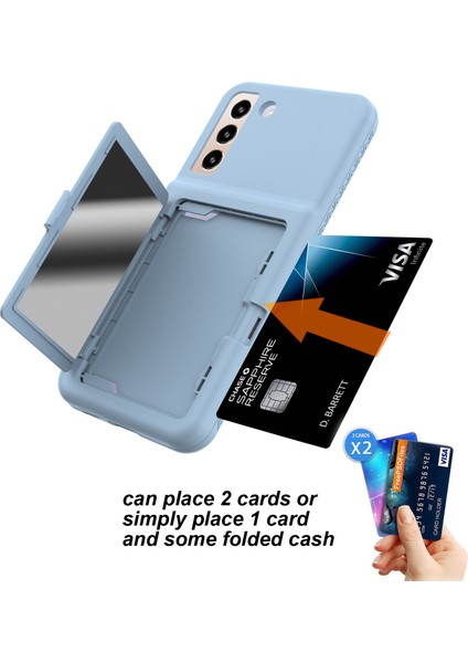 Samsung Galaxy S22+ 5g Kart Kılıf Serisi Kart Tutucu Kapağı Gizden Ayna Kalın Pc+ Tpu Kickstand Telefon Vaka Baby Blue (Yurt Dışından)