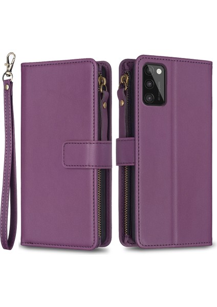 Samsung Galaxy A41 (Global Versiyon) Pu Deri Telefon Kapağı Fermuarı Cep Stand Cüzdan Case-Dark Mor (Yurt Dışından)