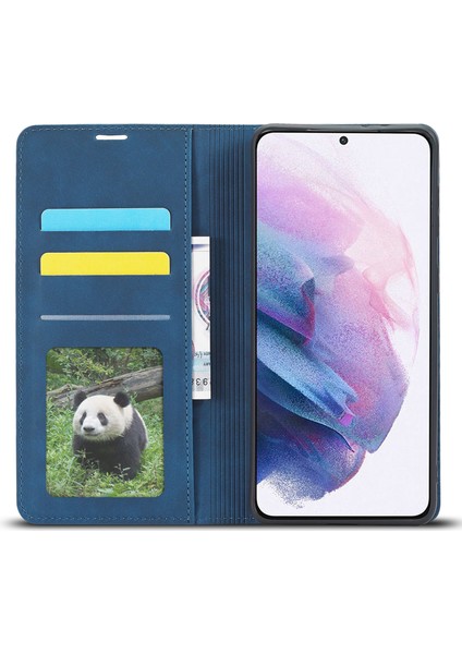 Samsung Galaxy S23 Için+ Cilt Dostu Deri Cep Telefonu Kapağı Stand Serisi Flip Telefon Cüzdan Kılıf Mavisi (Yurt Dışından)
