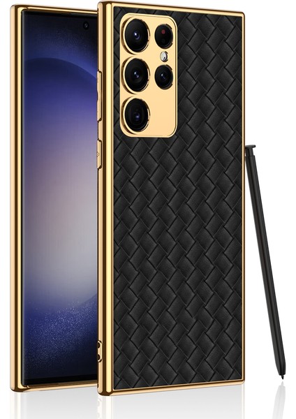 Samsung Galaxy S23 Için Gkk Ultra Elektrokaplama Çerçevesi Telefon Kılıfı Dokuma Doku Deri Kaplamalı Pc+Tpu Kapak Black (Yurt Dışından)