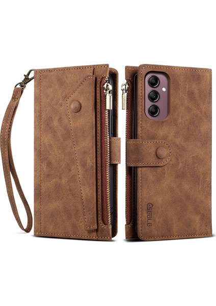 Samsung Galaxy A14 5g Için Esheble Star Serisi Telefon Stand Kılıfı, Zipper Cep Cüzdanı El Strap-Brown ile Deri Telefon Kapağı (Yurt Dışından)