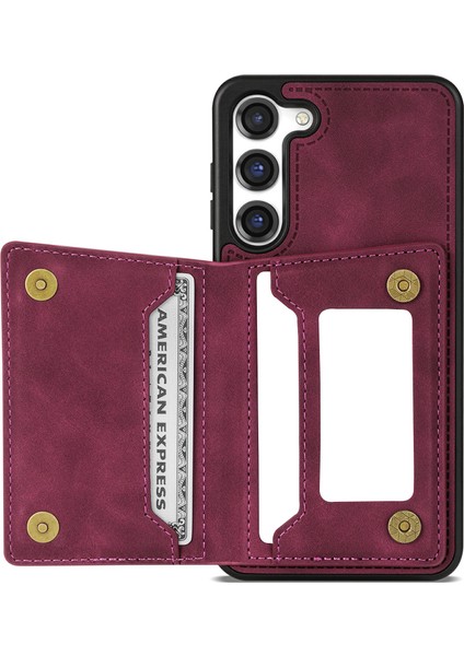 Samsung Galaxy S23 Için+ Zipper Cep Pu Deri Kaplamalı Tpu Kasa Kickstand Cüzdan Telefon Kapak Kırmızısı (Yurt Dışından)