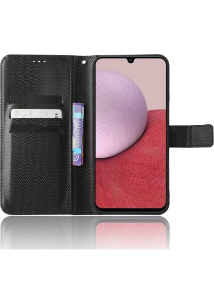 Samsung Galaxy A24 Için 4g Pu Deri Telefon Kılıfı Cüzdan Stand Elmas Doku Koruyucu Kapak Black (Yurt Dışından)
