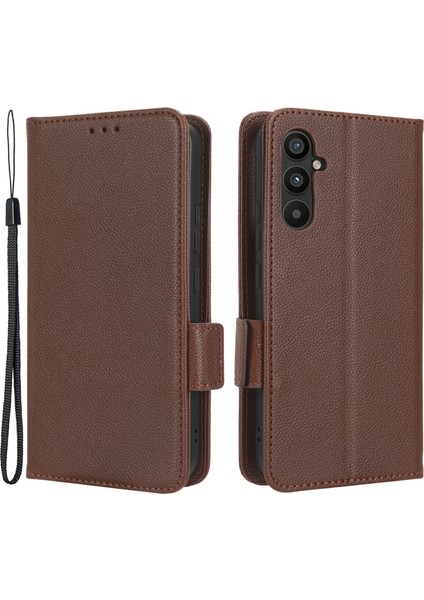 Samsung Galaxy A24 Için 4g Pu Deri Telefon Kılıfı Litchi Doku Cüzdan Stand Koruyucu Telefon Kapak-Kahverengi (Yurt Dışından)