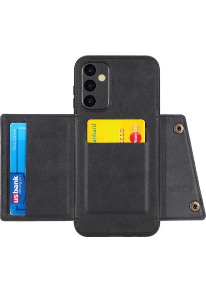 Samsung Galaxy A14 Için 5g Çift Düğme Kart Yuvaları Deri Kaplamalı Tpu Kılıf Araba Montaj Metal Sayfa Kickstand Telefon Kapak Black (Yurt Dışından) fiyatları