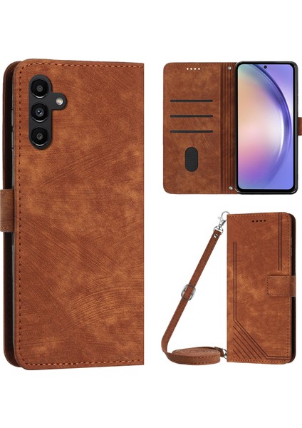 Samsung Galaxy A24 Için Telefon Kılıfı 5g Pu Deri Çizgiler Baskılı Stand Flip Cüzdan Kapak Kılıfı (Yurt Dışından)