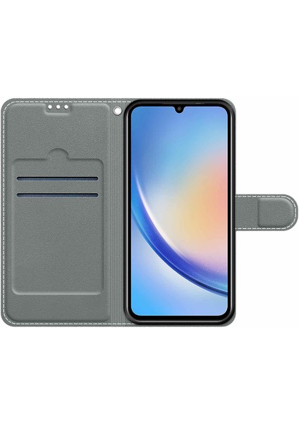 Samsung Galaxy A34 5g Kart Yuvaları Için Şok Geçirmez Kılıf Stand Stand Telefon Kılıf Desen Basılı Deri Kapak Gecesi Yol/ay (Yurt Dışından)