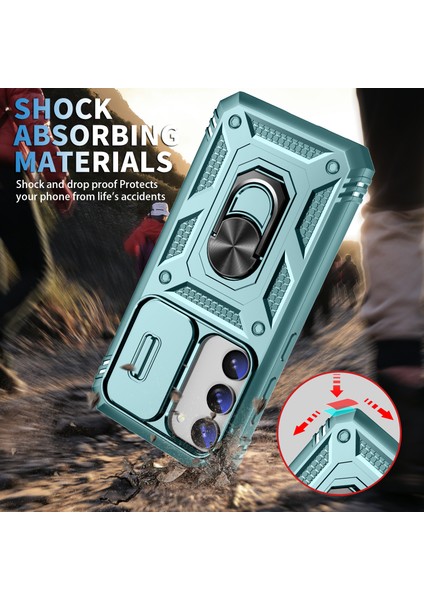 Samsung Galaxy S23 Için Bump Düzeltili Telefon Kılıfı ile Ring Kickstand Card Tutucu Ipli Telefon Kameralı Kameralı Kapak Yeşili (Yurt Dışından) fiyatları