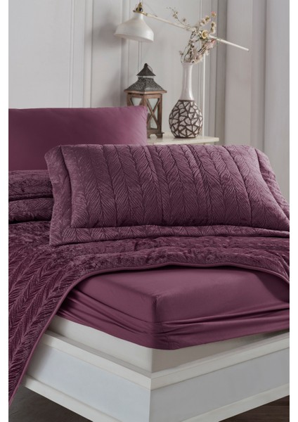 Velvet Kadife Comfort Set Modern Uyku Seti Tek Kişilik Mürdüm 2 Parça