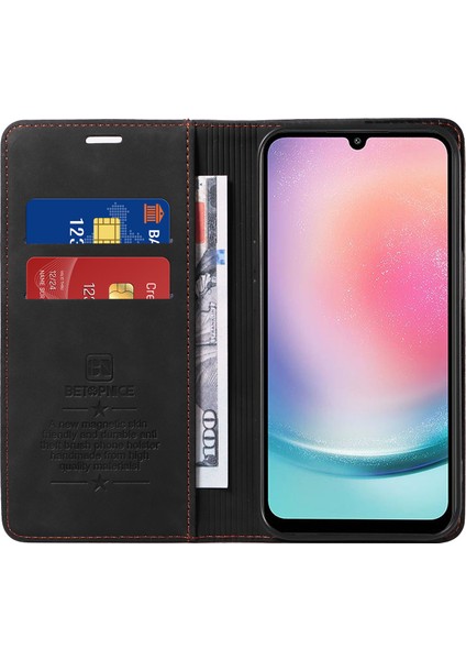 Samsung Galaxy A24 Için 4g Rfıd Engelleme Pu Deri Standı Kapak Şok Geçirmez Cüzdan Cep Telefonu Kılıf Black (Yurt Dışından)
