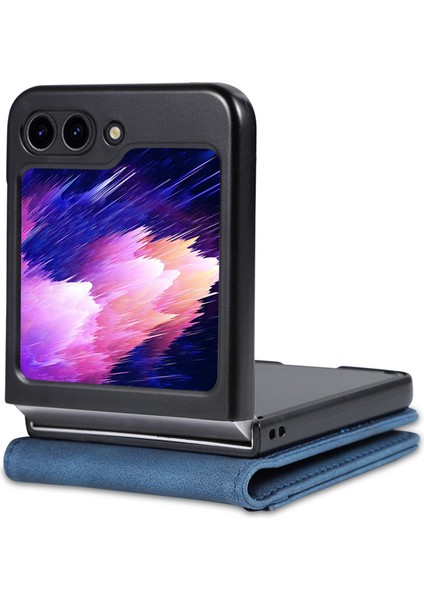 Samsung Galaxy Z Flip5 5g Pu Deri Telefon Kılıf Kickstand Card Yuvaları Kapak Mavisi (Yurt Dışından)