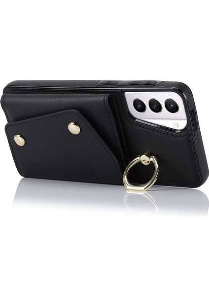 Samsung Galaxy S21+ 5g Fermuar Cüzdan Yüzük Kickstand Case Pu Deri Kaplamalı Tpu Telefon Kapak Black (Yurt Dışından)