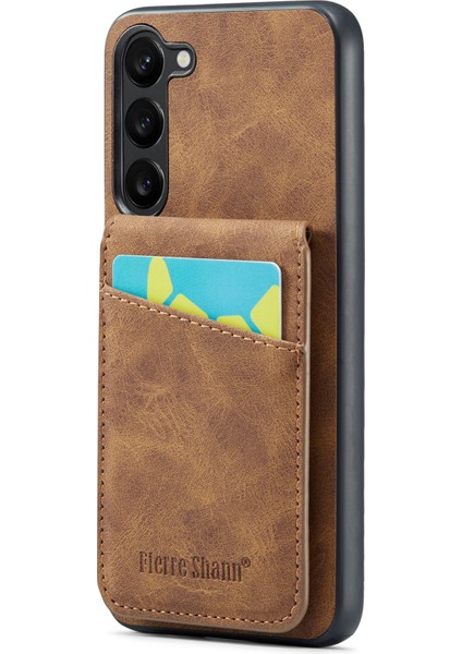 S23 Için+ Telefon Kickstand Case Rfıd Engelleme Kartı Tutucu Deri+ Tpu Cover-Brown (Yurt Dışından)