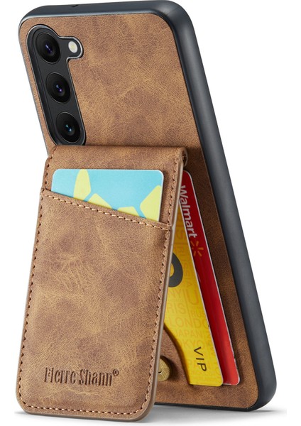 S23 Için+ Telefon Kickstand Case Rfıd Engelleme Kartı Tutucu Deri+ Tpu Cover-Brown (Yurt Dışından)