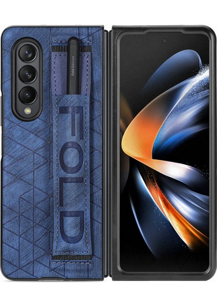 Samsung Galaxy Z Fold5 5g Için Teleskopik Bileklik Telefon Kapağı, Pu Deri+Pe Yuvası Mavisi ile Telefon Kılıfı (Yurt Dışından)