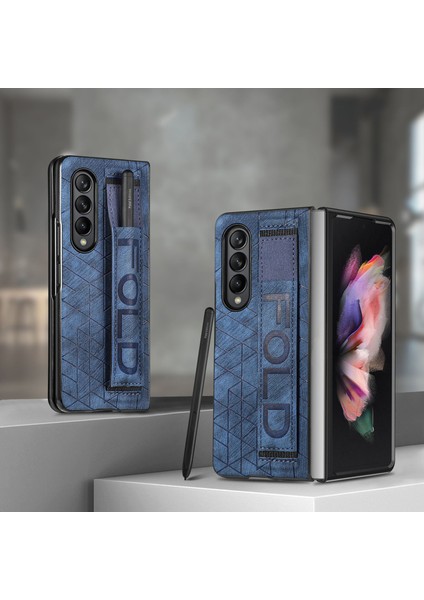 Samsung Galaxy Z Fold5 5g Için Teleskopik Bileklik Telefon Kapağı, Pu Deri+Pe Yuvası Mavisi ile Telefon Kılıfı (Yurt Dışından)