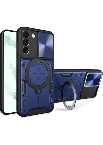 Samsung Galaxy S22+ 5g Serbest Döndürme Kickstand Telefon Kapağı Slayt Kamera Kapağı Pc+ Tpu Anti-Drop Case-Mavi (Yurt Dışından)