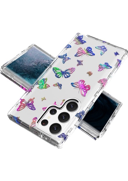 Samsung Galaxy S23 Için Ultra GW18 Clear Lazer Desen Bling Telefon Kılıfı Kalınlaştırılmış Pc+Tpu Şok Geçirmez Kapak Butterfly (Yurt Dışından)