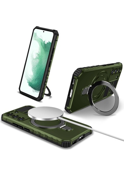 Samsung Galaxy S22+ 5g Manyetik Telefon Kasası Kickstand Pc+ Tpu Anti-Çizelge Kapak Yeşili (Yurt Dışından)