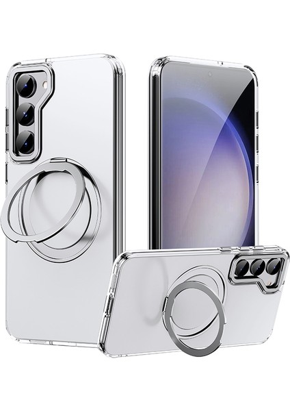 Magsafe ile Uyumlu Samsung Galaxy S23+RING Kickstand Manyetik Kasa Için Tpu+Akrilik+Zinc Alaşım Mat Telefon Kapak Silver (Yurt Dışından)