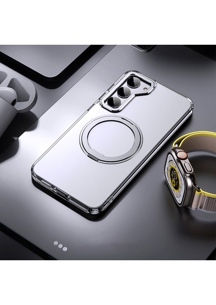 Magsafe ile Uyumlu Samsung Galaxy S23+RING Kickstand Manyetik Kasa Için Tpu+Akrilik+Zinc Alaşım Mat Telefon Kapak Silver (Yurt Dışından)