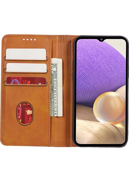 Samsung Galaxy A25 5g Cüzdan Buzağı Dokusu Telefon Kılıfı Şok Geçirmez Pu Deri Kabuk Flip Stand Kapak-Khaki (Yurt Dışından)