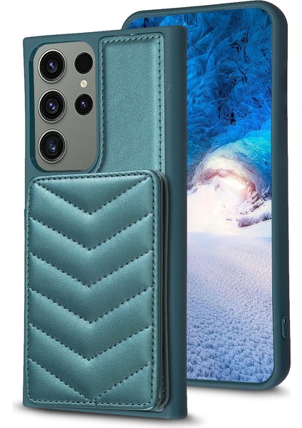 Samsung Galaxy S23 Için BF26 Ultra Şok Geçirmez Vaka Dalga Dikiş Doku Kartı Tutucu Tpu+Pu Telefon Kapağı Kickstand-Green ile (Yurt Dışından)