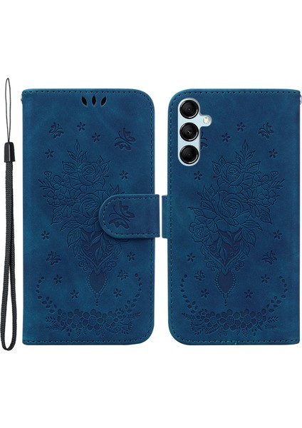 Samsung Galaxy M14 5g Için Deri Stand Cüzdan Telefon Kılıfı, Baskılı Gül Kelebek Telefon Kapak Mavisi (Yurt Dışından)
