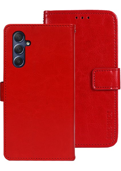 Samsung Galaxy Için Idewei M54 5G/F54 5g Çizgiye Dönüş Anti Deri Telefon Kılıfı Cüzdan Çılgın At Doku Stand Telefon Kapak-Kırmızı (Yurt Dışından)