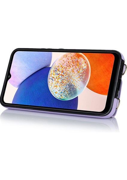 Samsung Galaxy A14 Için Telefon Kılıfı 5g Pu Deri Kaplamalı Tpu Kapak Fermuar Cüzdanı Kickstand-Purple (Yurt Dışından)