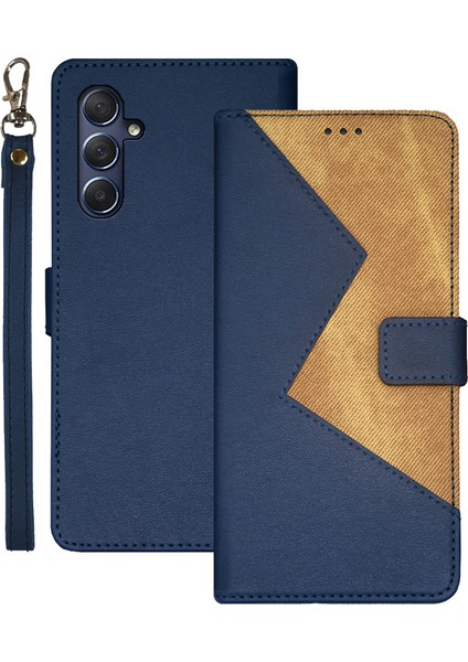 Samsung Galaxy Için Idewei M54 5G/F54 5g Telefon Kapağı Ekleme Stili Pu Deri Flip Stand Case ile Kart Yuvaları Mavisi (Yurt Dışından)