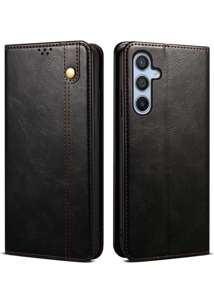 Samsung Galaxy Için M54 5G/F54 5g Mumsu Çılgın At Doku Deri Cüzdan Telefon Kılıfı Stand Cep Telefonu Kapak Black (Yurt Dışından)