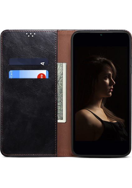 Samsung Galaxy Için M54 5G/F54 5g Mumsu Çılgın At Doku Deri Cüzdan Telefon Kılıfı Stand Cep Telefonu Kapak Black (Yurt Dışından)
