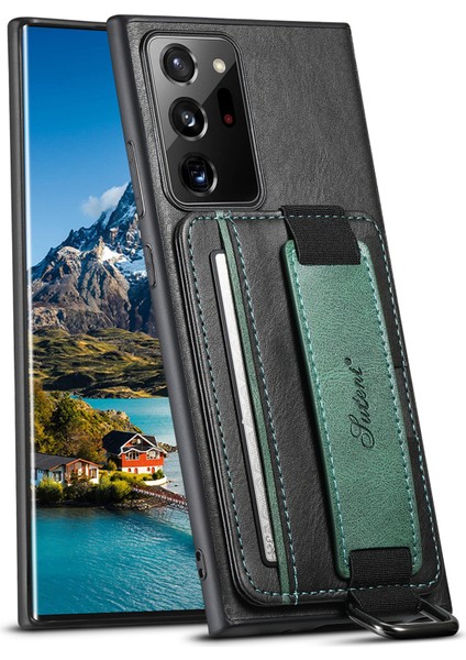 Samsung Galaxy NOTE20 ULTRA/NOTE20 Ultra 5g Kart Tutucu Kılıf Deri Kaplamalı Pc+Tpu Telefon Kapağı Kickstand ve El Kayışı-Black Için Suteni H13 (Yurt Dışından)